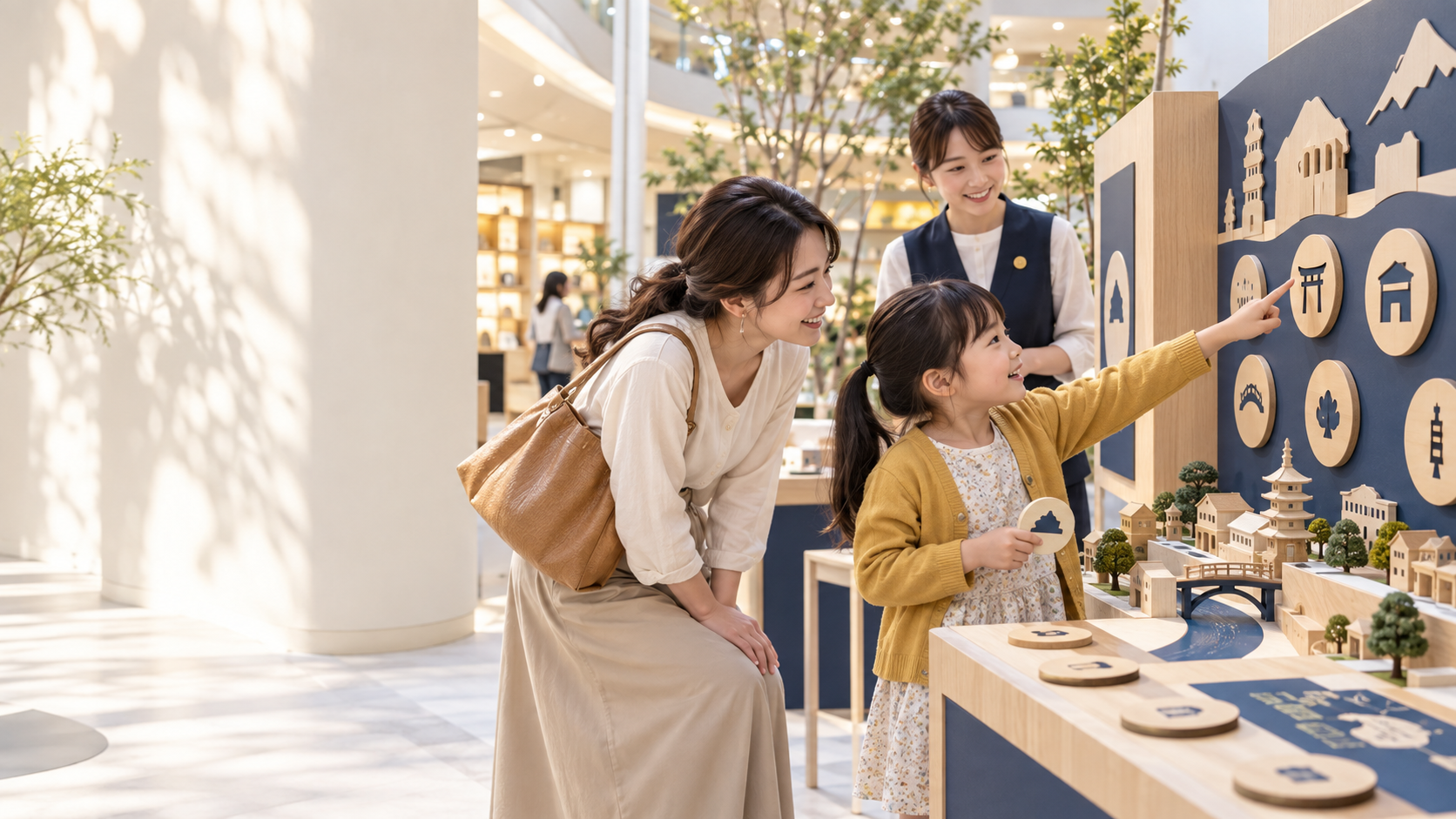 地域の題材を使った仕掛けで、親子が発見を分かち合う体験の構想イメージ